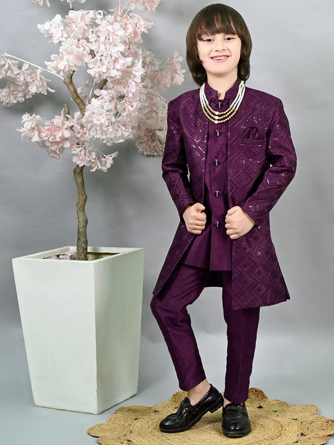ahhaaaa Boys Sequin Embroidered Sherwani Set - view 1