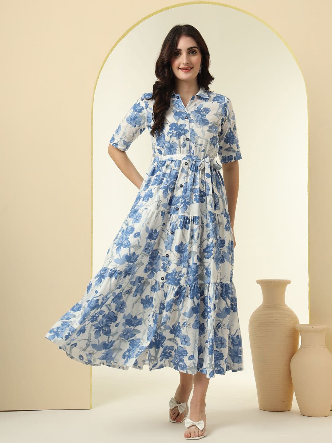 KALINI Floral Printed Fit & Flare Midi Dress - view 1