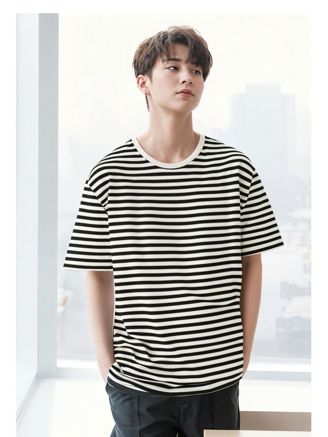MACK JONNEY Men Striped Round Neck Cotton Oversized T-shirt - view 1