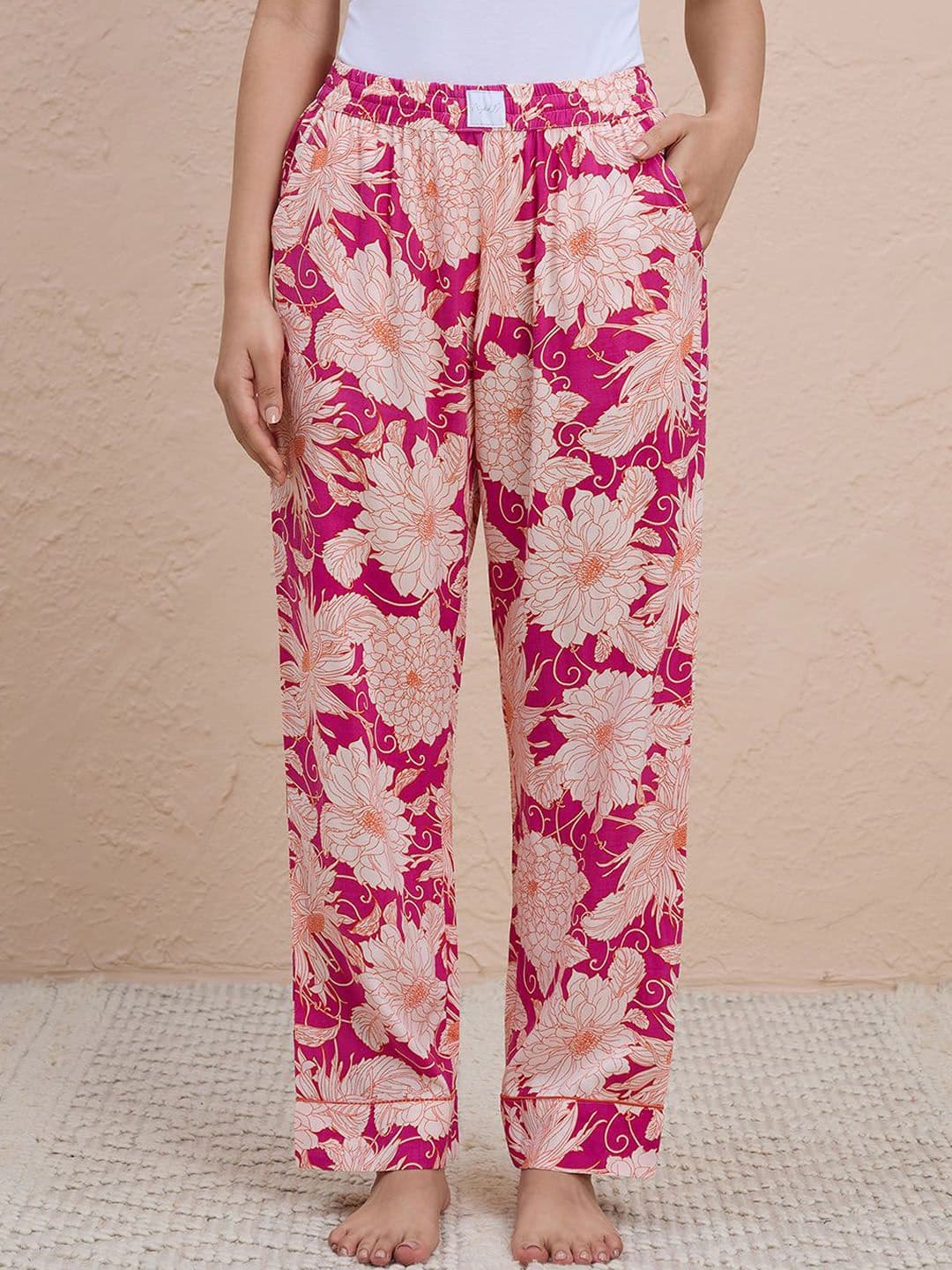Nykd Women Floral Printed Breezy Straight Lounge Pants With Elasticated Waist & Pockets - view 1