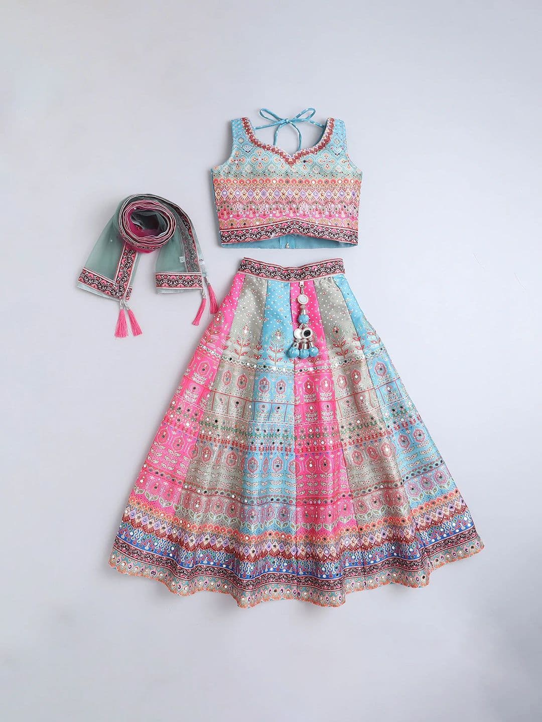 BAESD Girls Printed Sequinned Sweetheart Neck Ready to Wear Lehenga & Choli With Dupatta - view 1