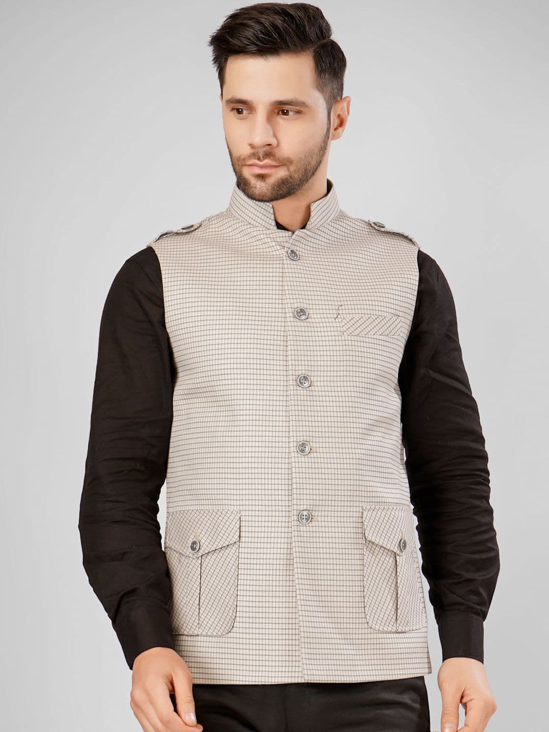 Wintage Men Checked Pure Cotton Nehru Jacket - view 1