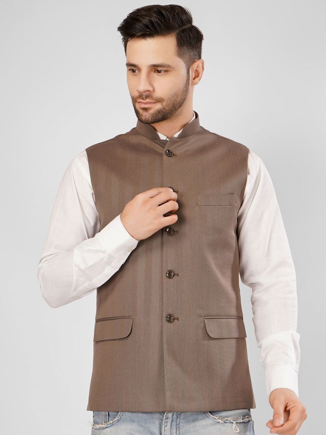 Wintage Men Striped Nehru Jacket - view 1