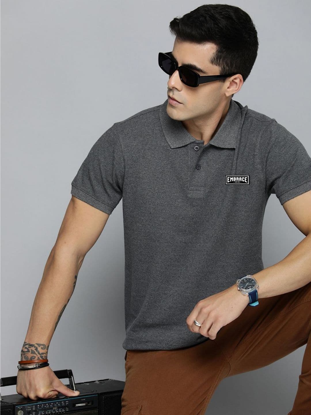 R.Code by The Roadster Life Co. R.Code by The Roadster Lifestyle Co. Men Solid Polo Collar Cotton T-shirt - view 1