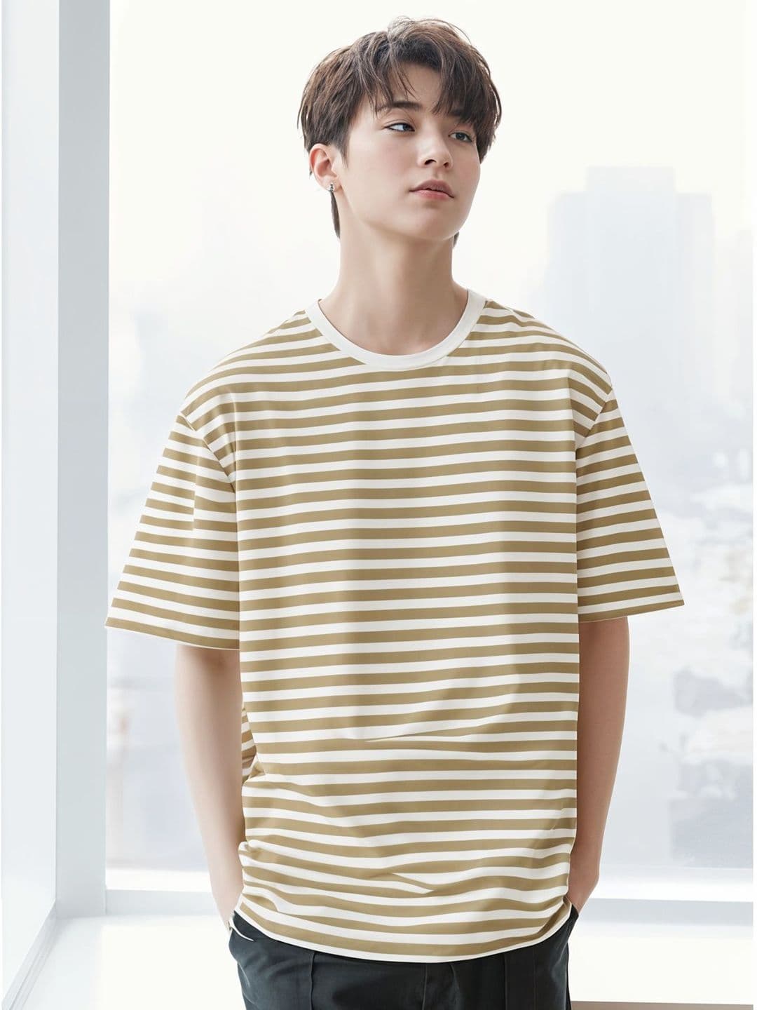 MACK JONNEY Men Striped Round Neck Cotton Oversized T-shirt - view 1
