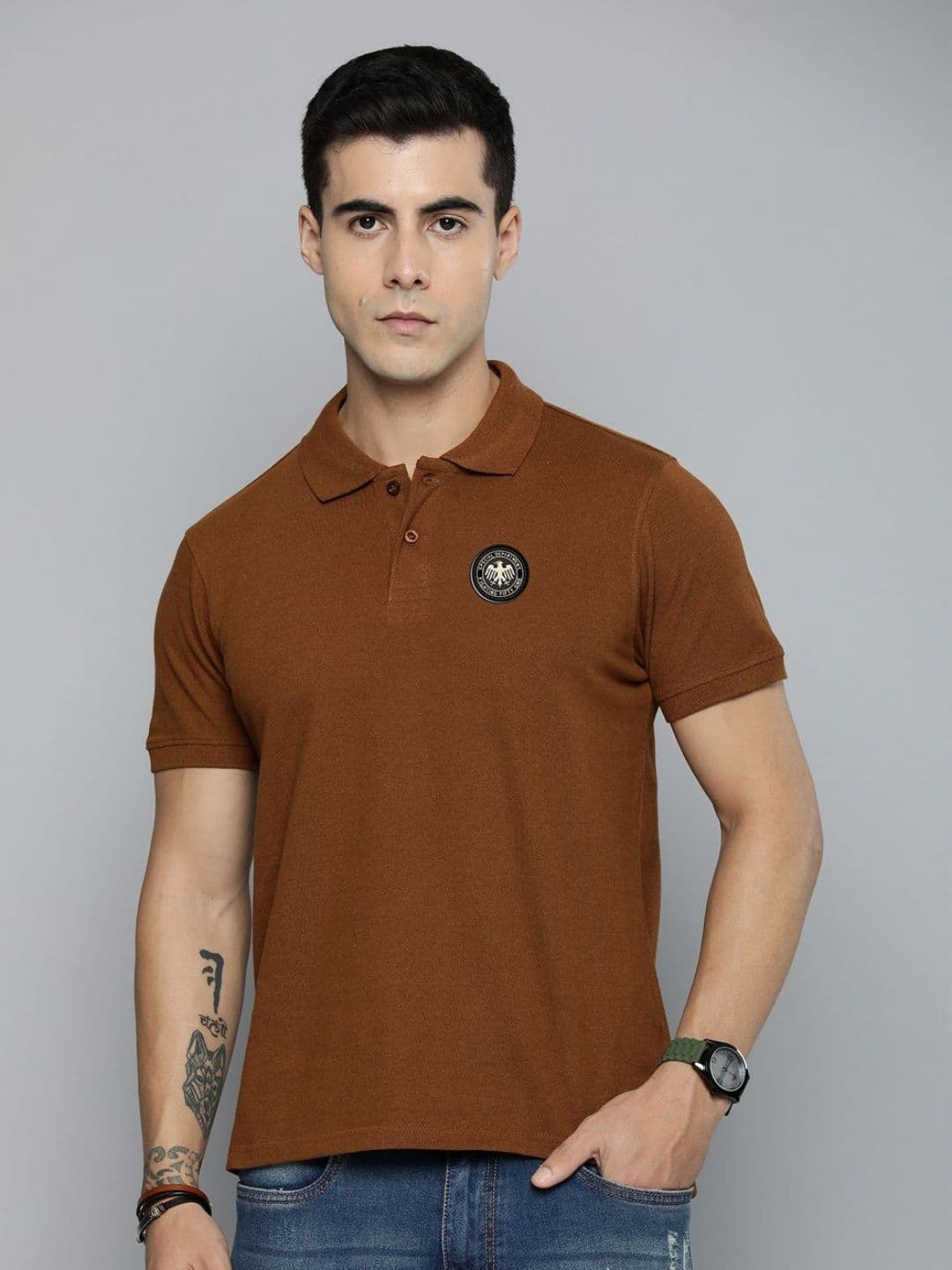 R.Code by The Roadster Life Co. R.Code by The Roadster Lifestyle Co. Men Regular Fit Solid Polo Collar Cotton T-shirt - view 1