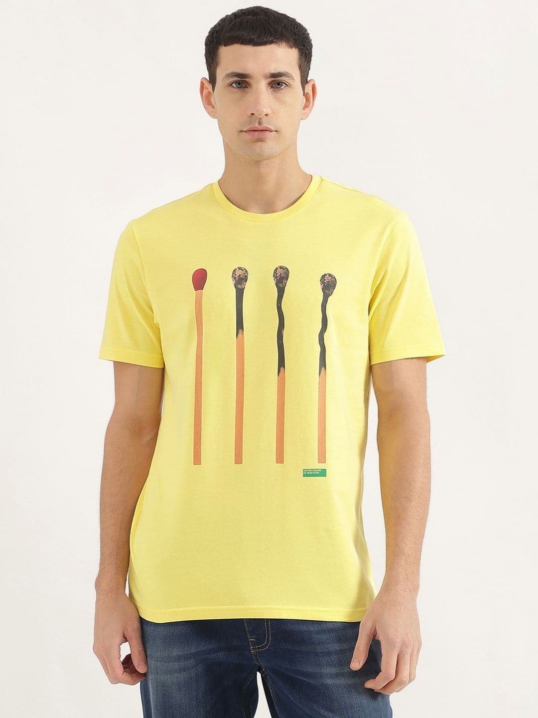 United Colors of Benetton Men Graphic Printed Round Neck Cotton T-shirt - view 1