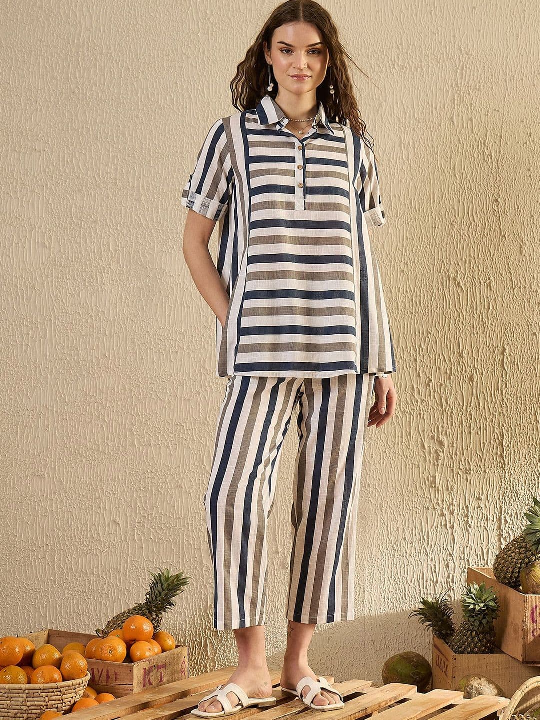 SANSKRUTIHOMES Striped Pure Cotton Tunic & Trouser - view 1