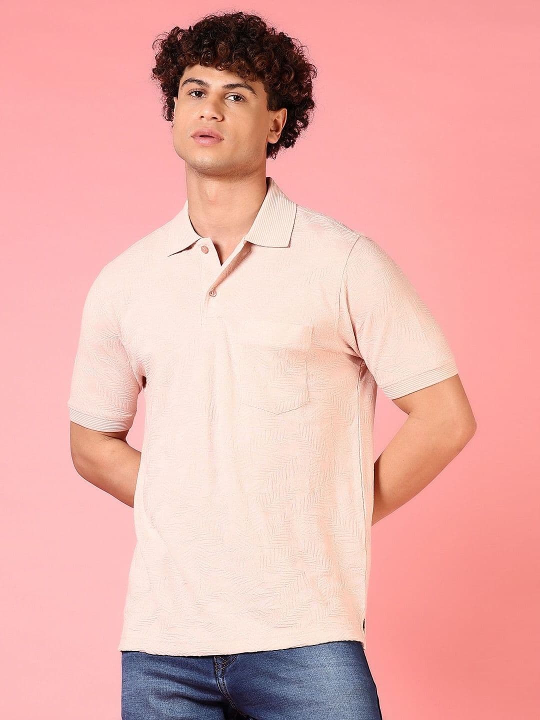 V-Mart Men Self Design Polo Collar Cotton T-shirt - view 1