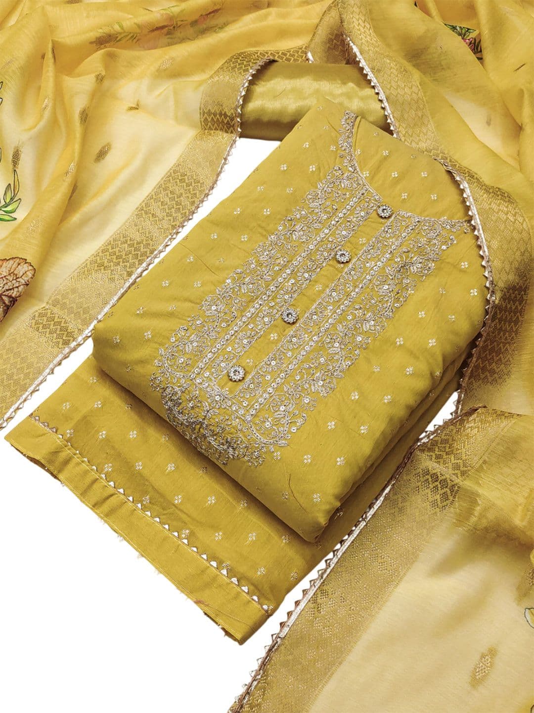 TAVAS Floral Embroidered Cotton Blend Unstitched Dress Material - view 1