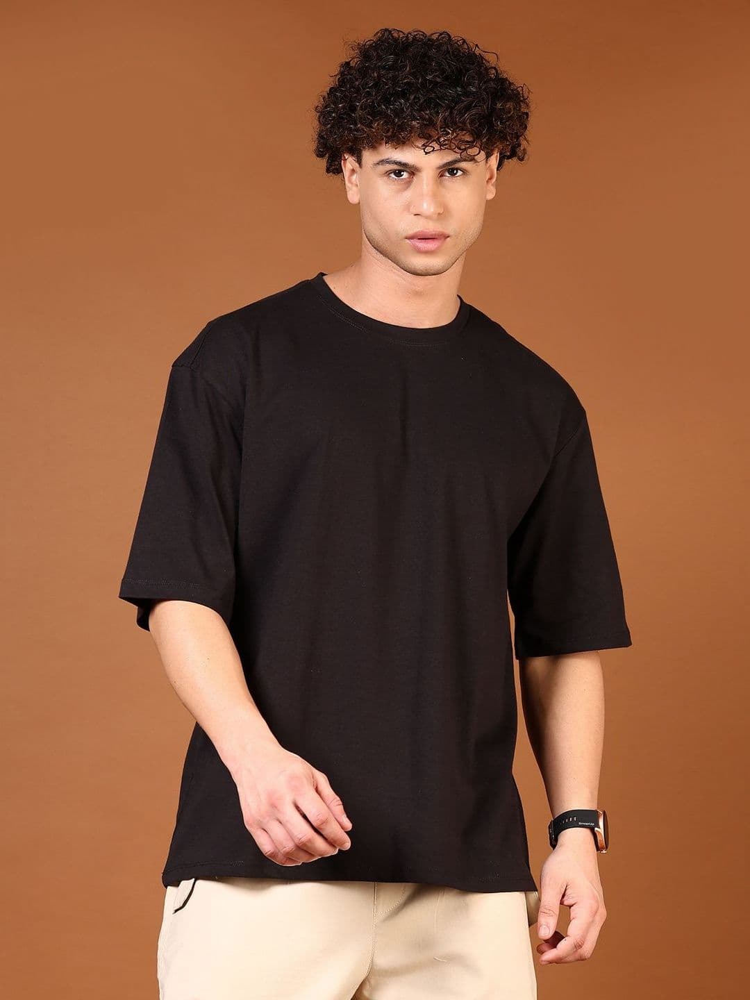 V-Mart Men Solid Round Neck Cotton Oversized T-shirt - view 1