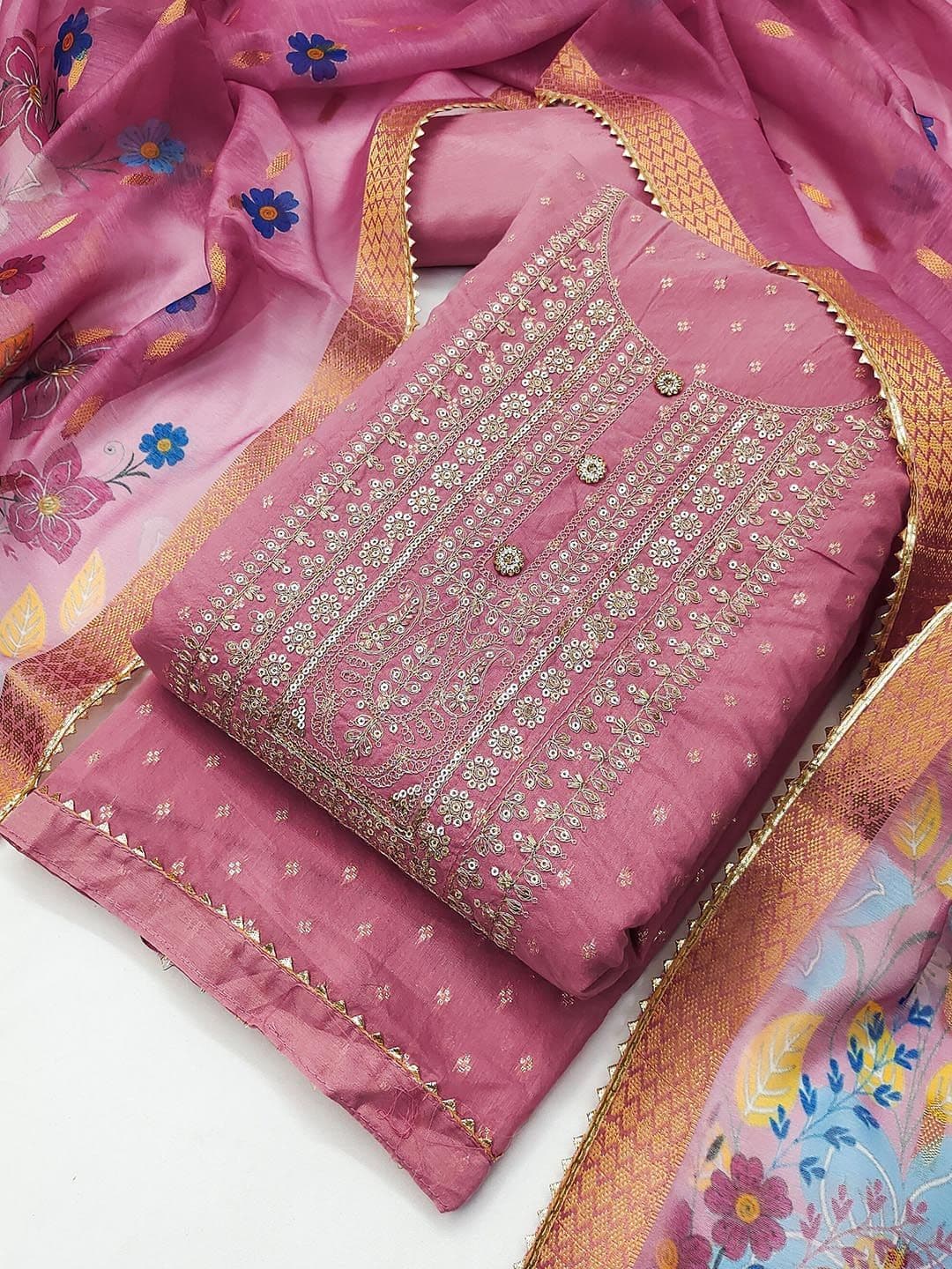 TAVAS Floral Embroidered Zari Unstitched Dress Material - view 1