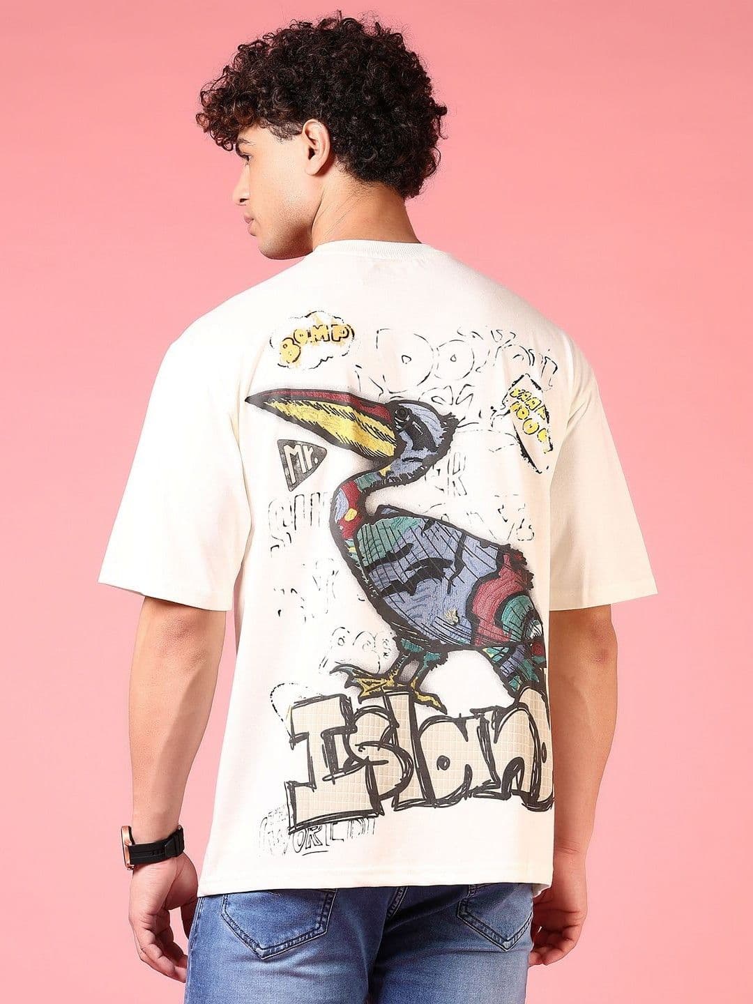 V-Mart Men Graphic Printed Round Neck Cotton Oversized T-shirt - view 1