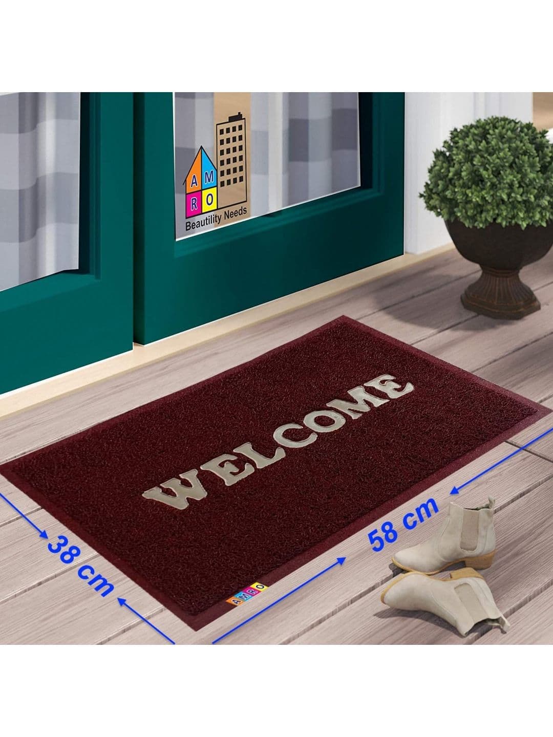 AMRO BEAUTILITY NEEDS Brown & Beige Anti-Skid Waterproof Doormats - view 1