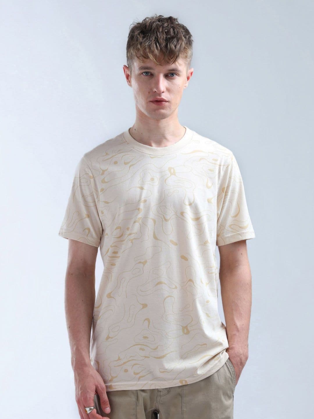 Flying Machine Men Abstract Printed Round Neck Cotton T-shirt - view 1