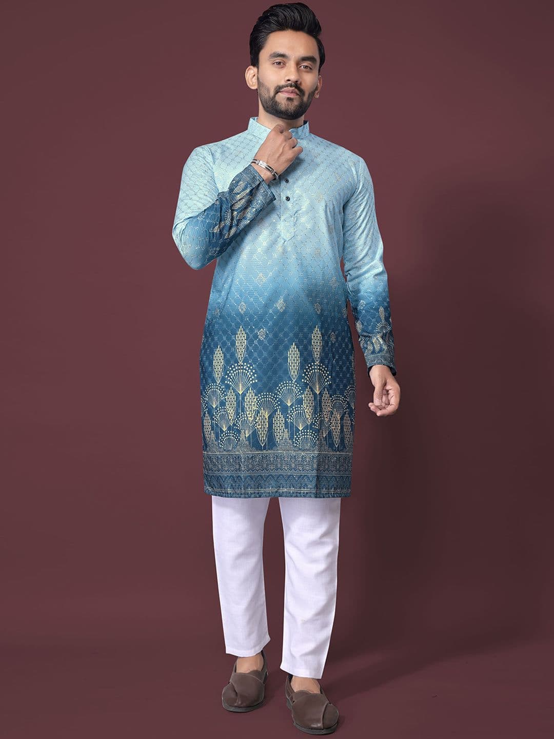 CHARLOTTE GRACIOUS Men Floral Printed Sequinned Shadow Work Kurta - view 1