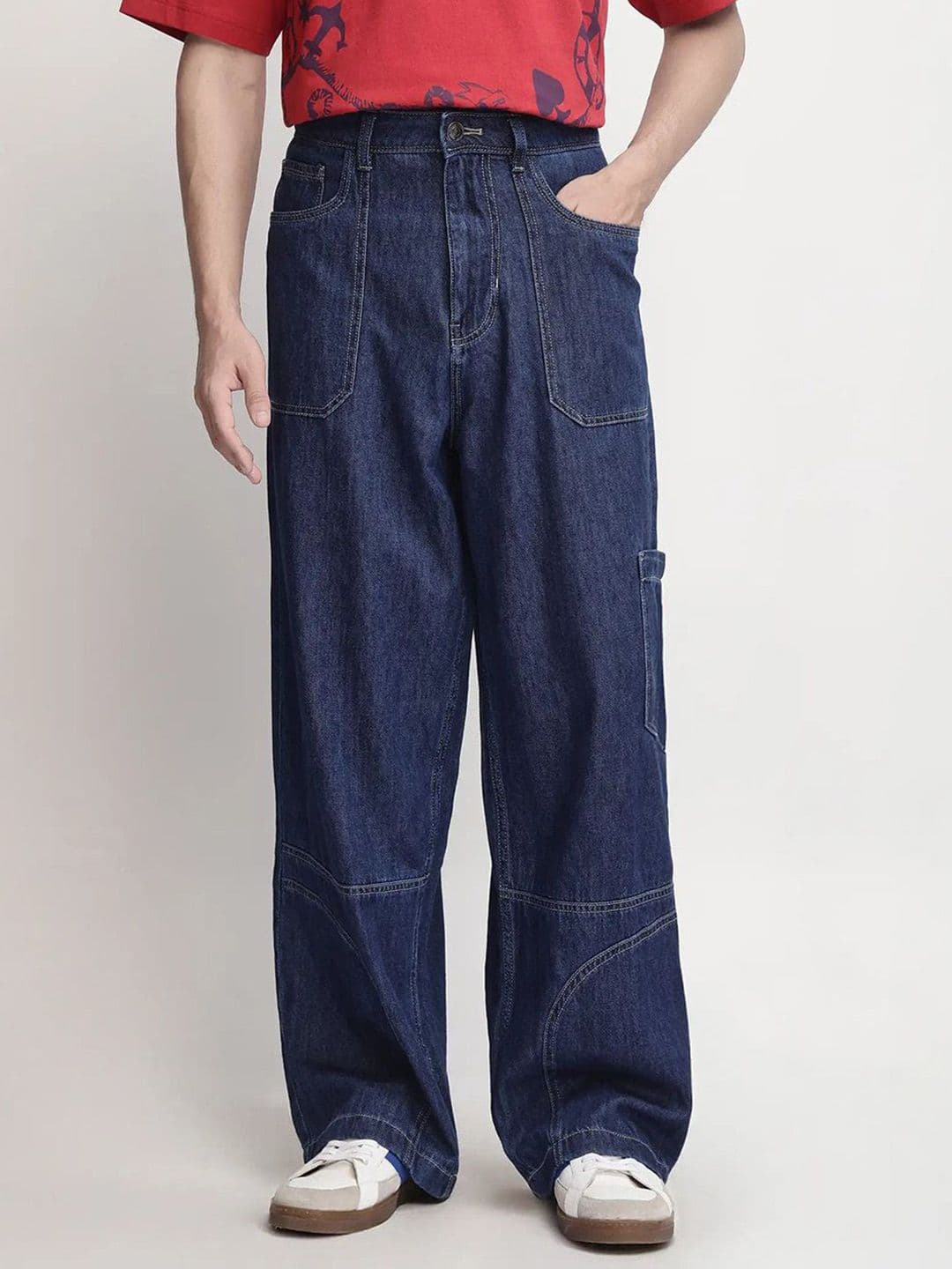 RARE RABBIT Mens Blue Plain Baggy Fit Mid Rise Casual Jeans - view 1