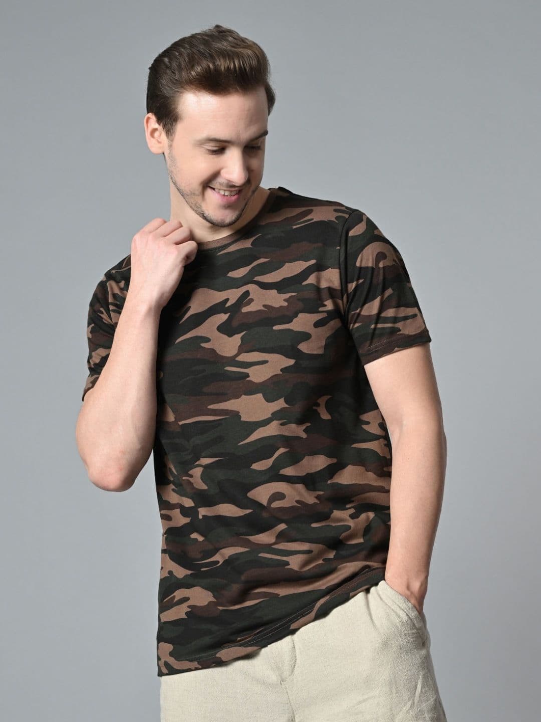 ARBOUR Men Camouflage Printed Round Neck Cotton T-shirt - view 1