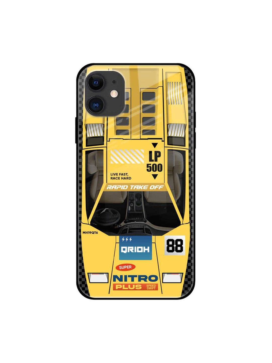 QRIOH Yellow Racing Car Printed iPhone 12 Mini Back Case - view 1