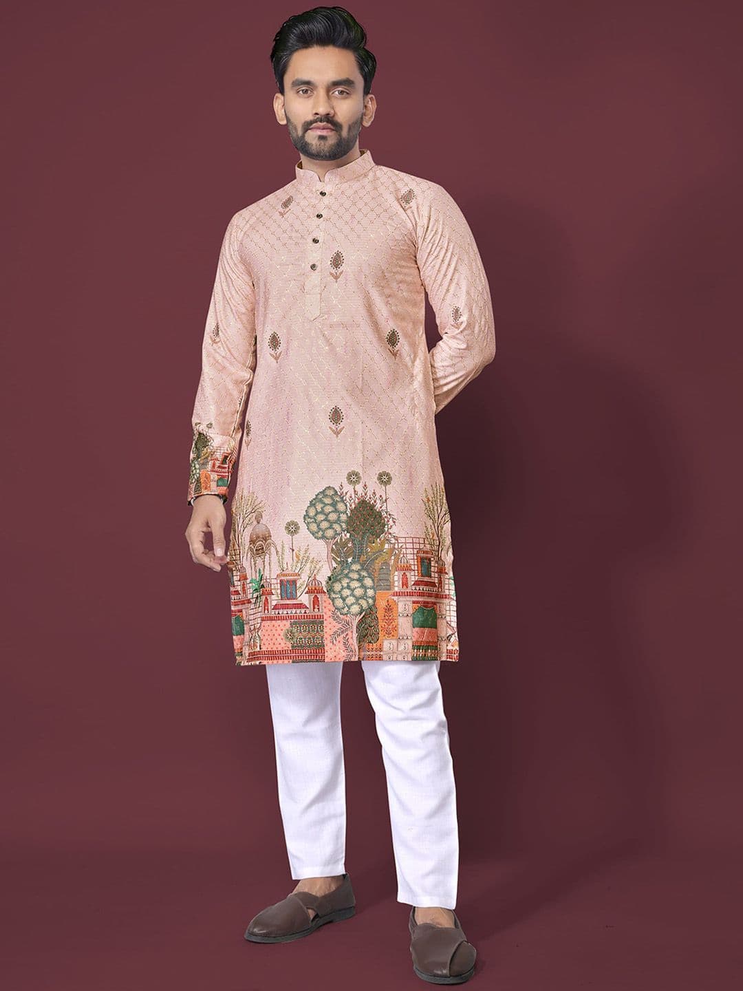 CHARLOTTE GRACIOUS Men Floral Printed Sequinned Shadow Work Kurta - view 1