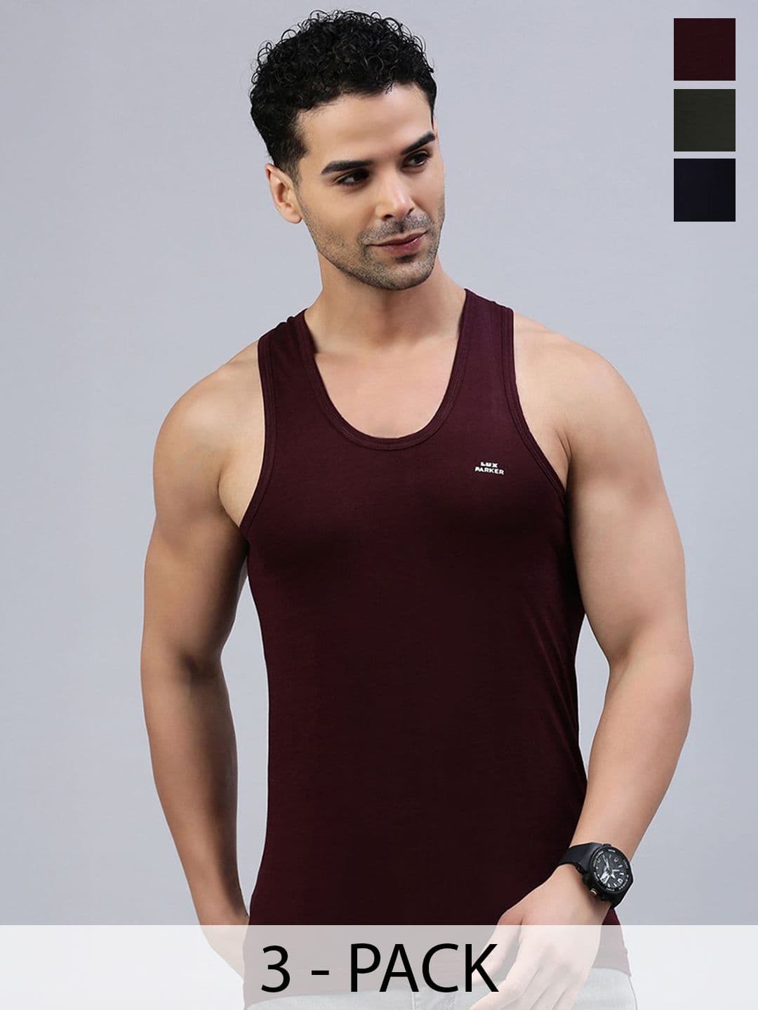 LUX PARKER Pack Of 3 Pure Cotton Basic Vests LUX_PARKER_COL_RN_3PC - view 1