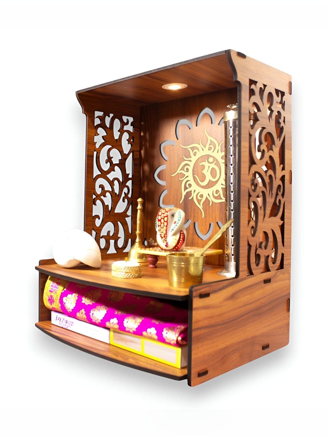 HEARTILY Brown & Gold-Toned Roli Beautiful Wooden Home Temple - view 1