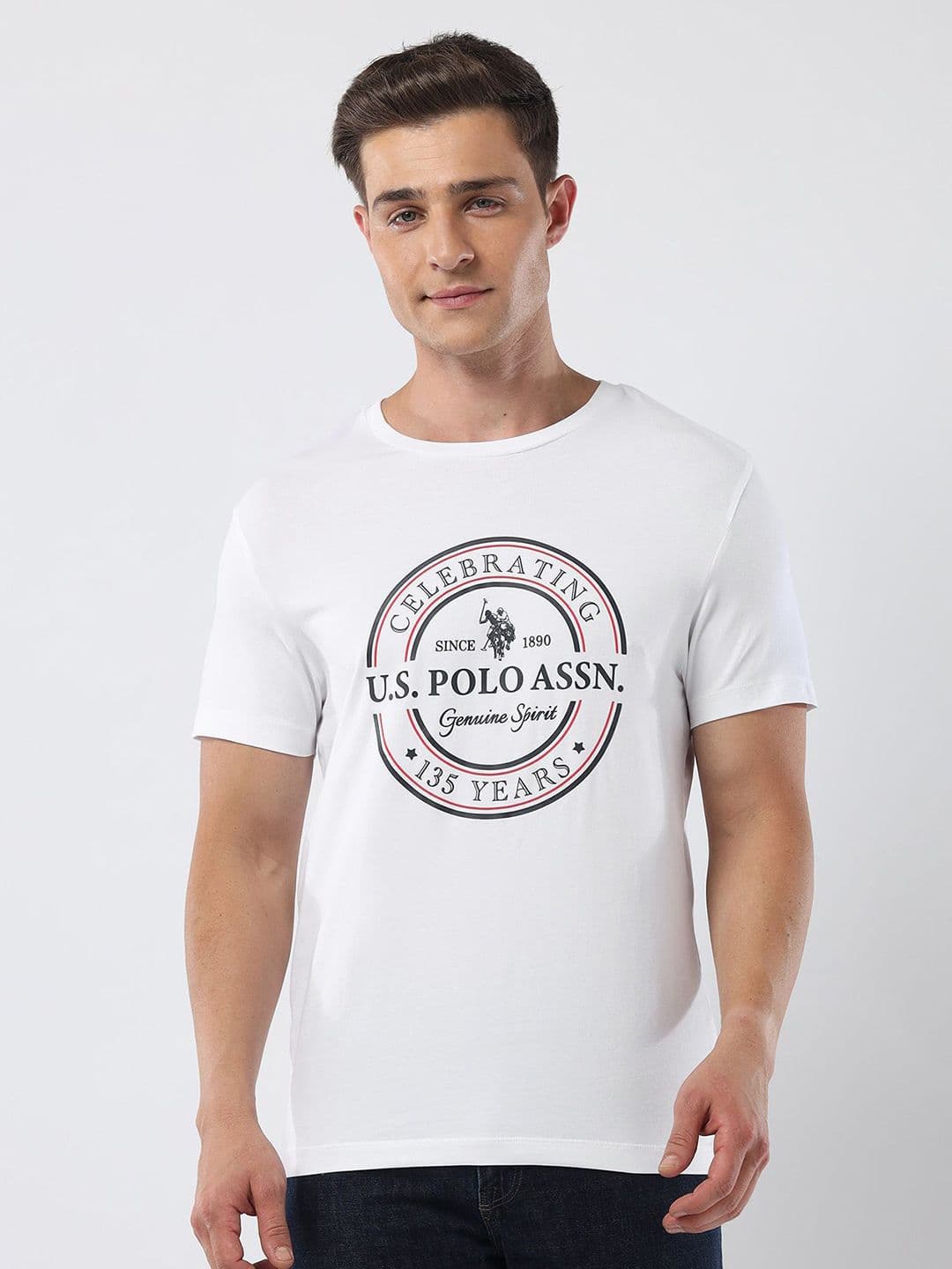 U.S. Polo Assn. Men Typography Printed Round Neck Cotton Slim Fit T-shirt - view 1