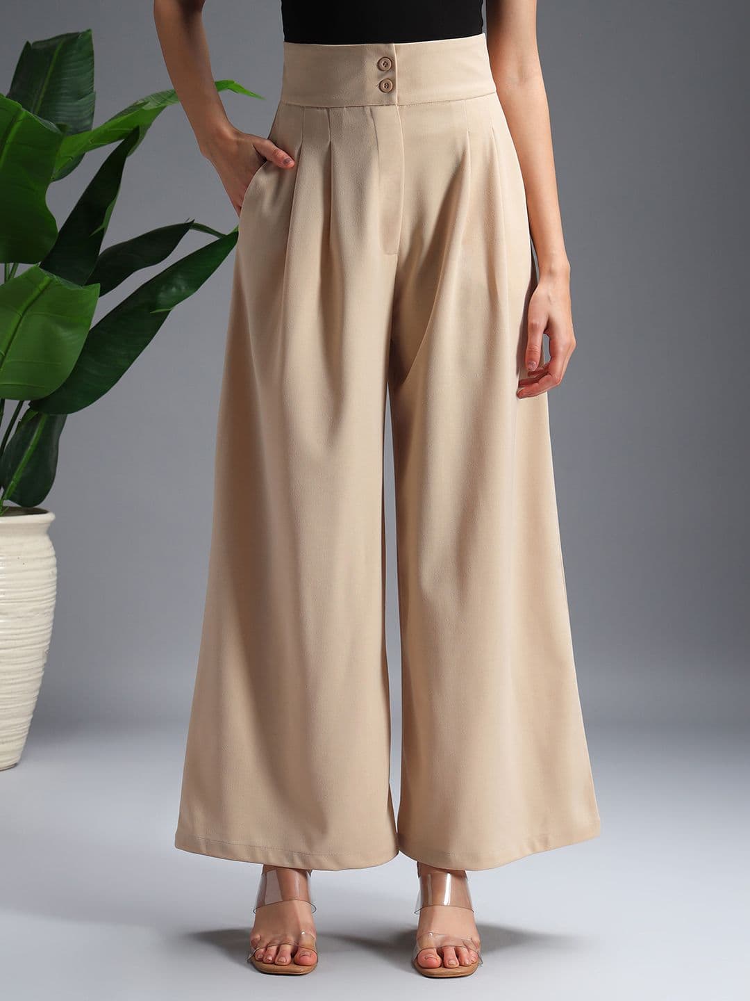 Zastraa Women Relaxed Flared High-Rise Pleated Korean Pants - view 1