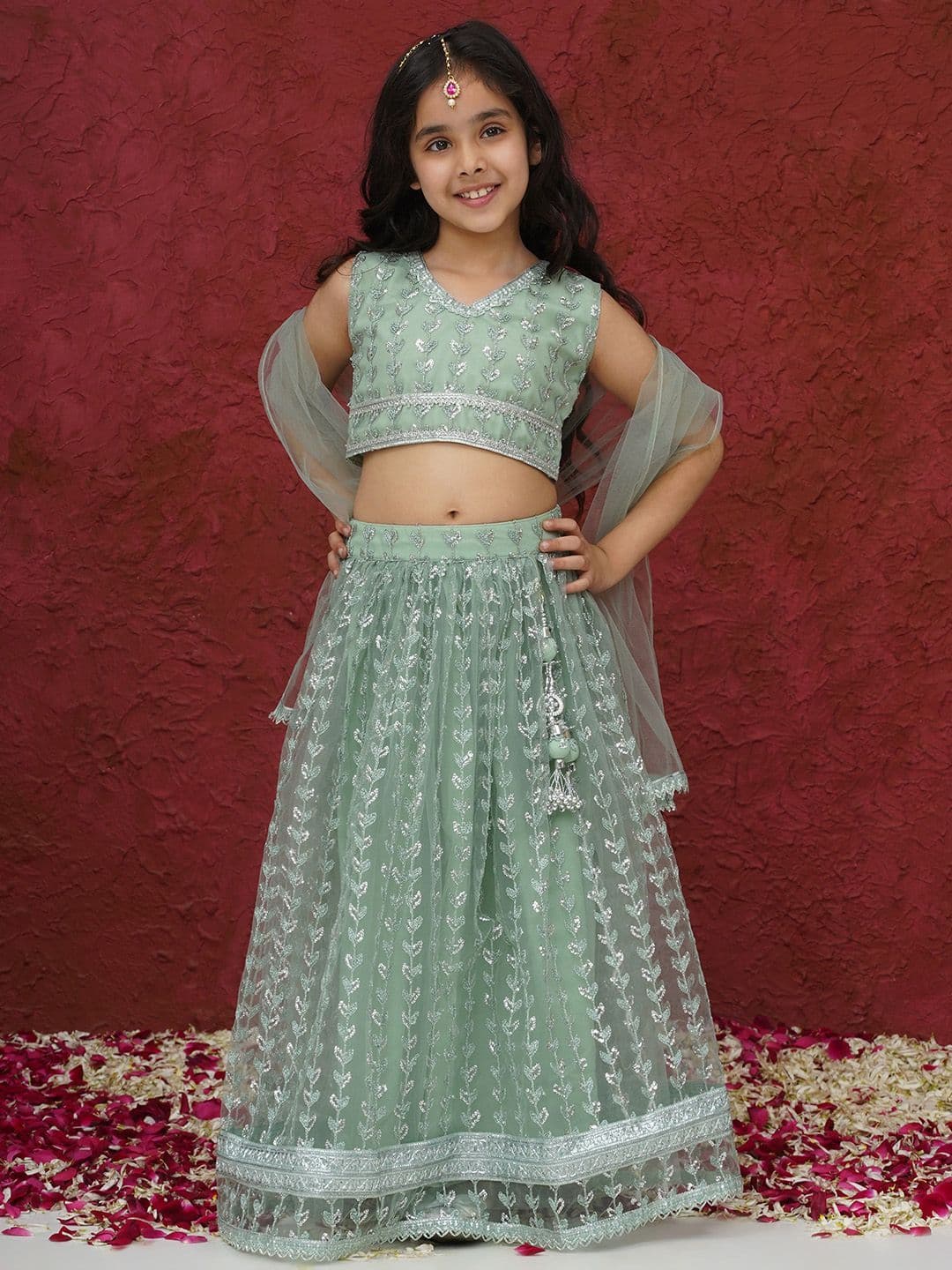 Aj DEZInES Girls Embellished Sequinned Ready to Wear Lehenga & Blouse With Dupatta - view 1