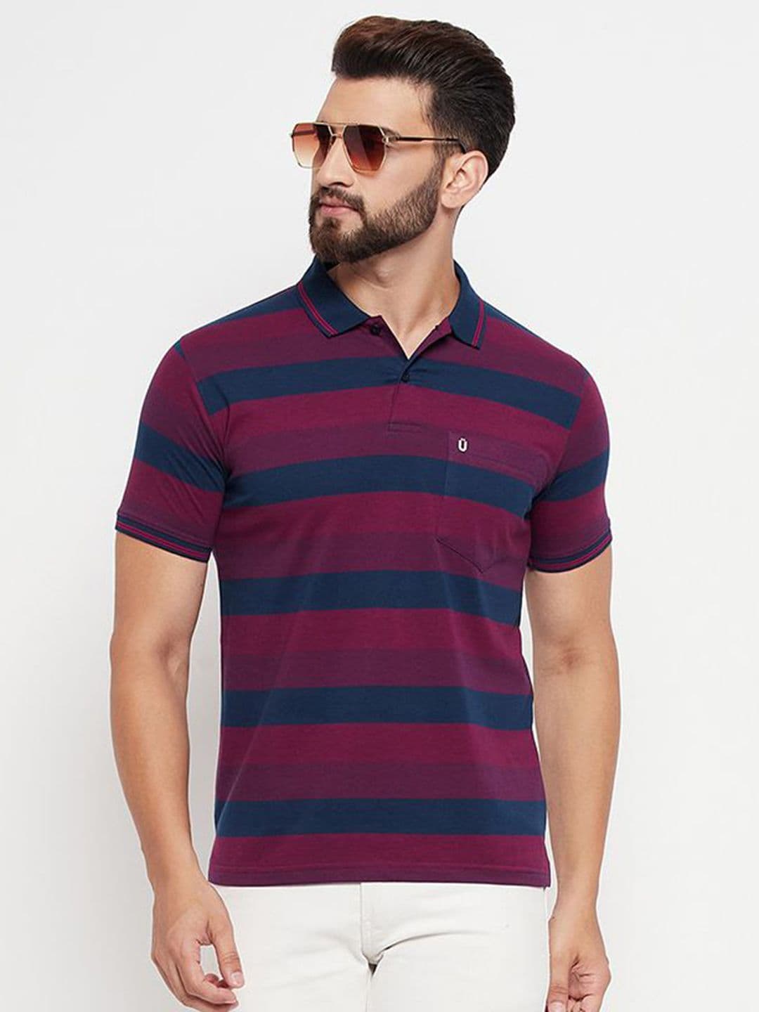 UNIBERRY Men Striped Polo Collar T-shirt - view 1