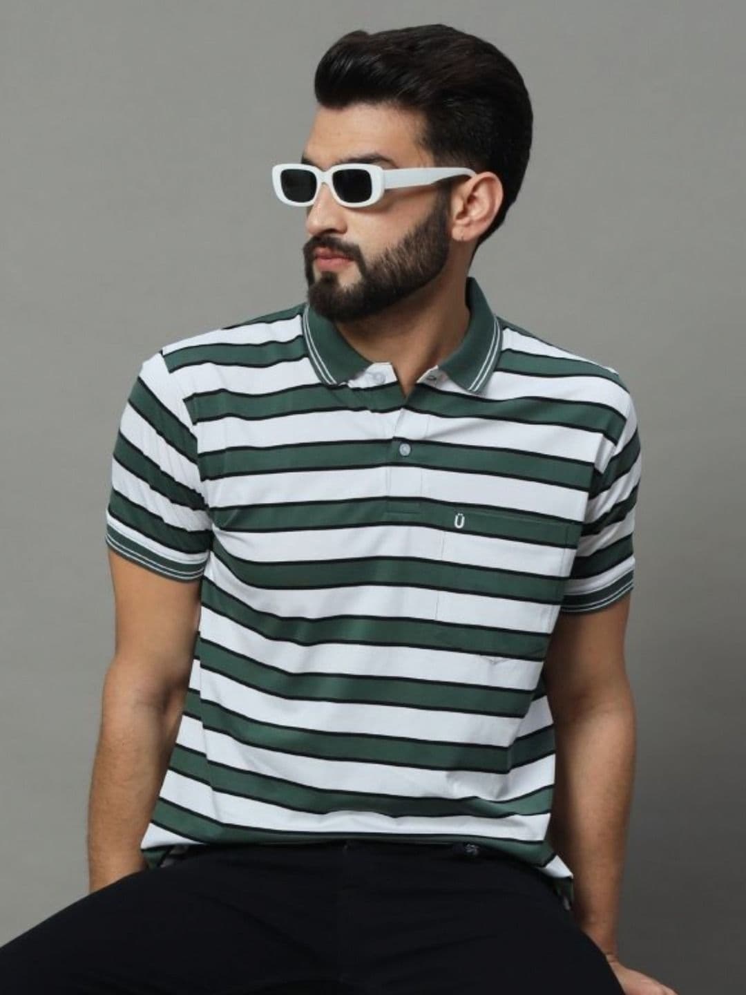 UNIBERRY Men Striped Polo Collar T-shirt - view 1