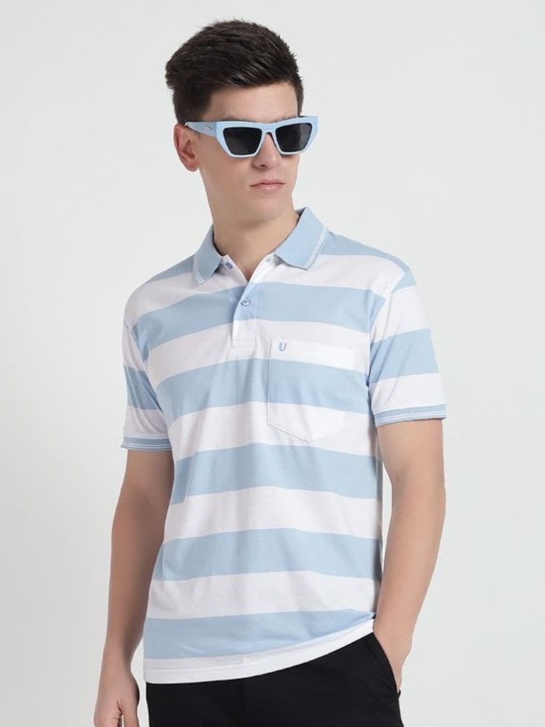UNIBERRY Men Striped Polo Collar T-shirt - view 1