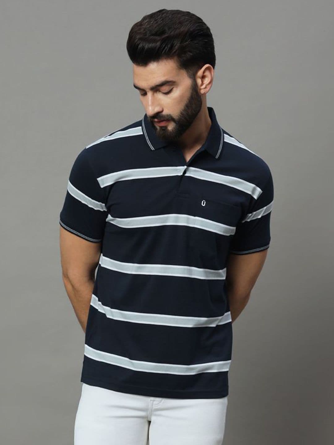 UNIBERRY Men Striped Polo Collar T-shirt - view 1