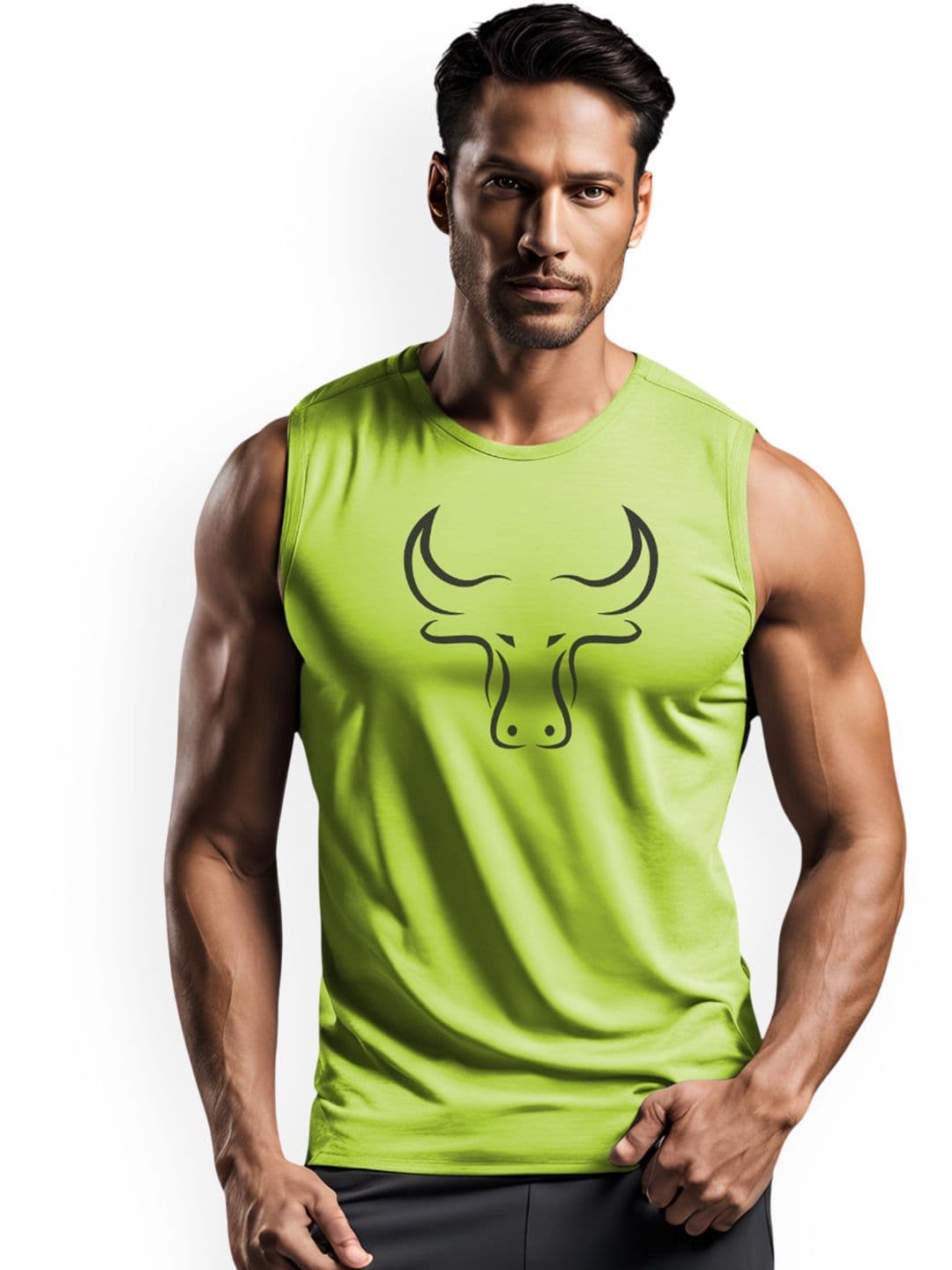 3Colors Printed Sleeveless Innerwear Vests VEST-CCUT-BULL-GREEN_M - view 1