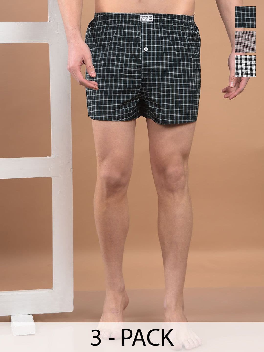 Dollar Pack Of 3 Checked Cotton Boxers TSSO-01-CHECK567-PO3 - view 1