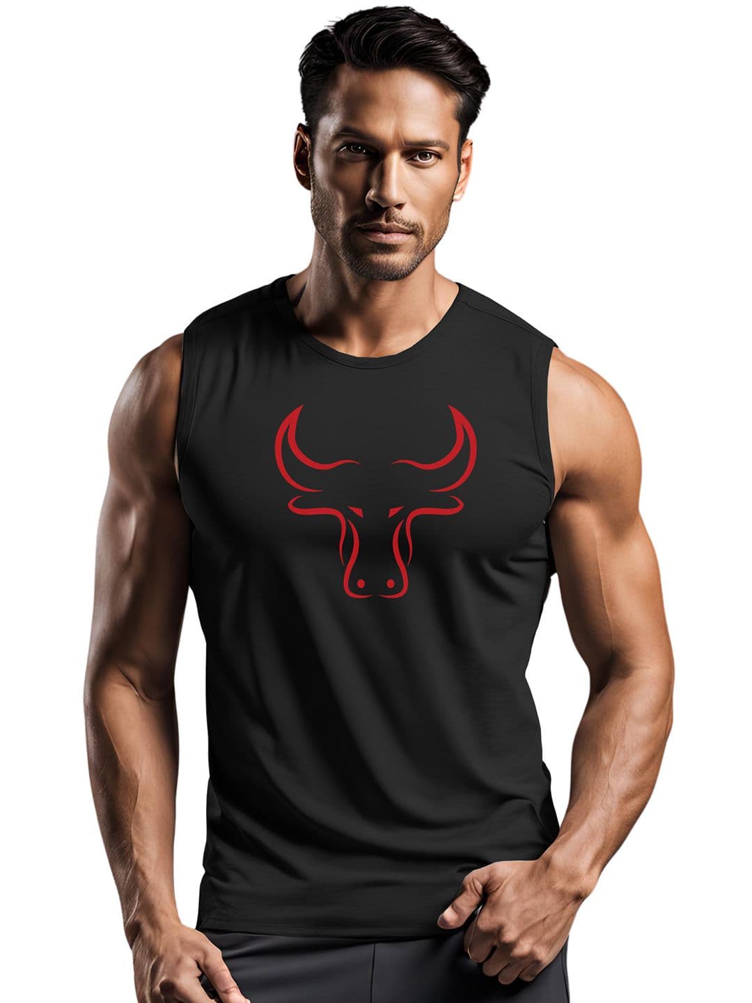 3Colors Printed Sleeveless Innerwear Vests VEST-CCUT-BULL-BLK_M - view 1