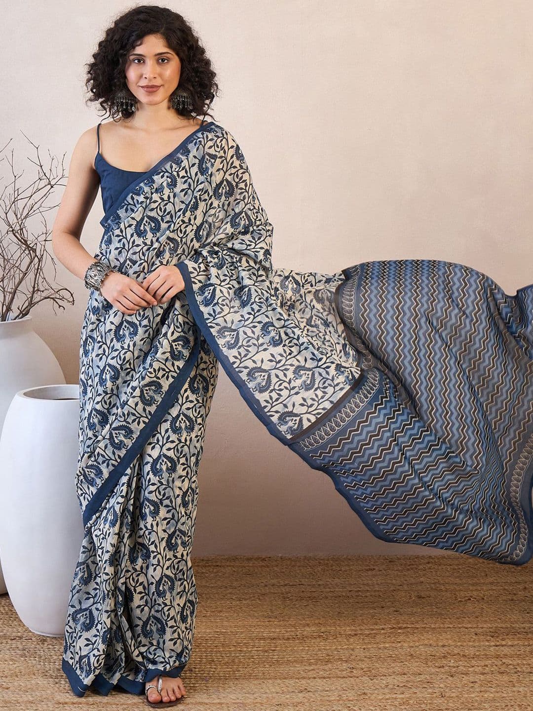 Anouk Rustic Ethnic Motifs Silk Blend Dabu Ready to Wear Saree - view 1