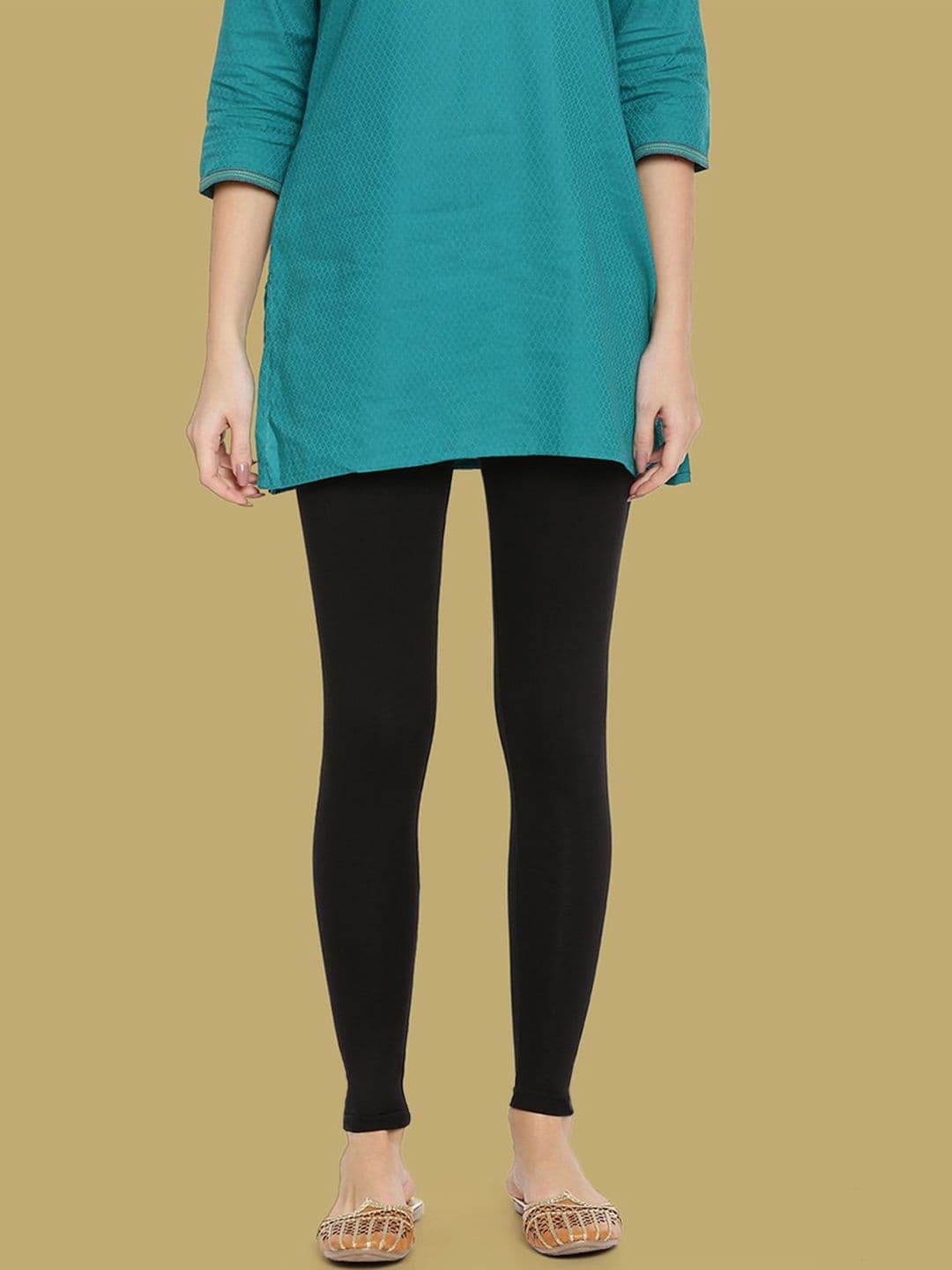 TWIN BIRDS Women Cotton Blend Solid Carbon Black Ankle Length Legging - view 1