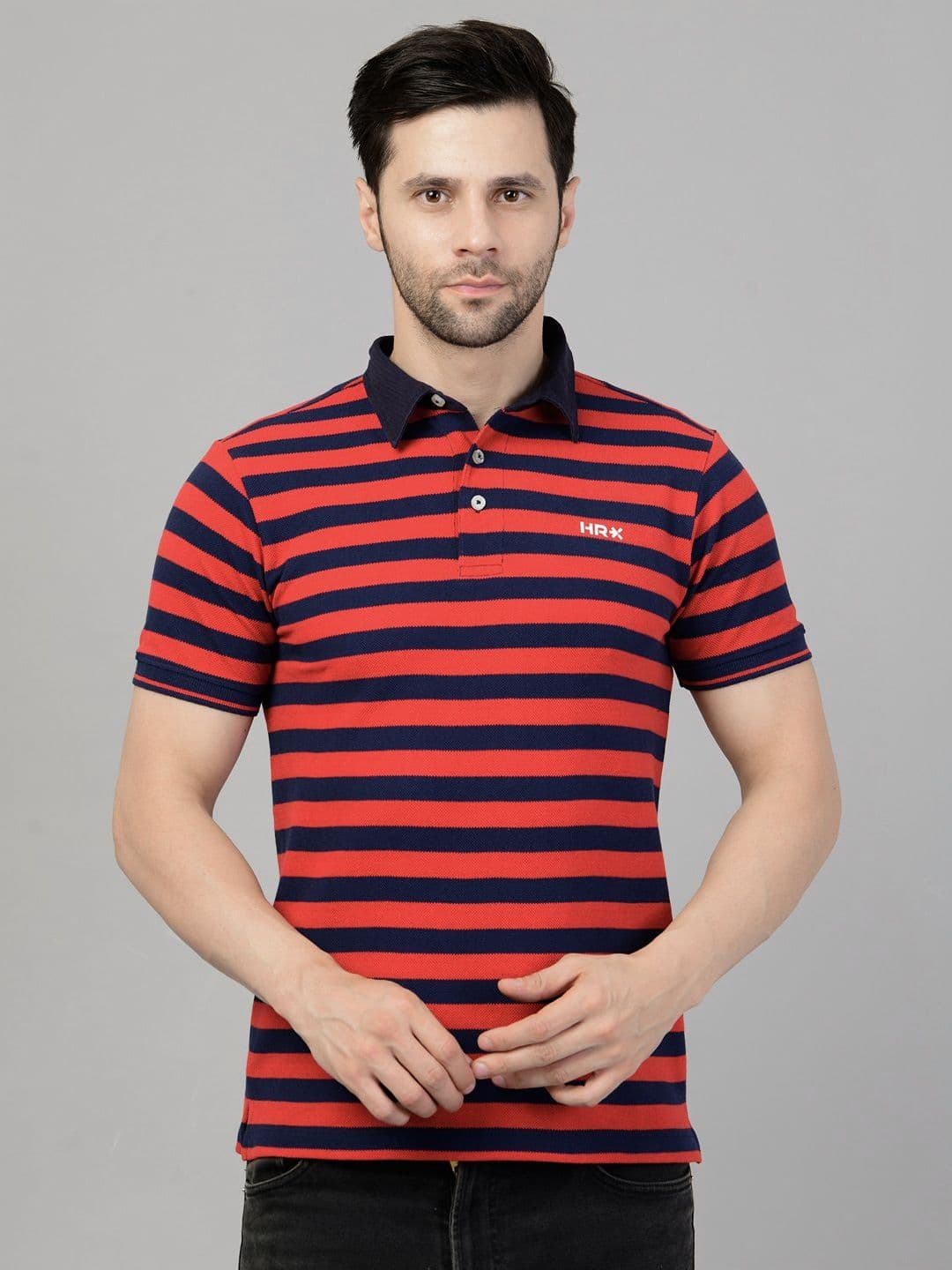 HRX by Hrithik Roshan Men Polo Collar Stripe T-shirt - view 1