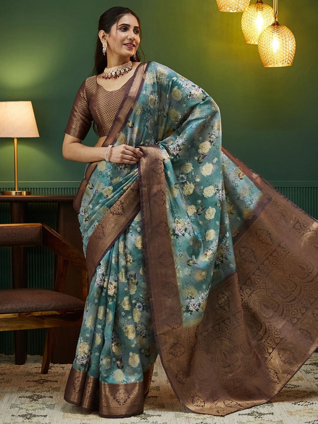 Satrani Floral Zari Chanderi Saree - view 1