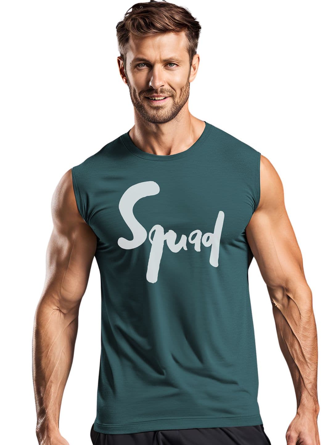 3Colors Printed Sleeveless Innerwear Gym Vest VEST-CCUT-SQUAD-AF BLUE_L - view 1