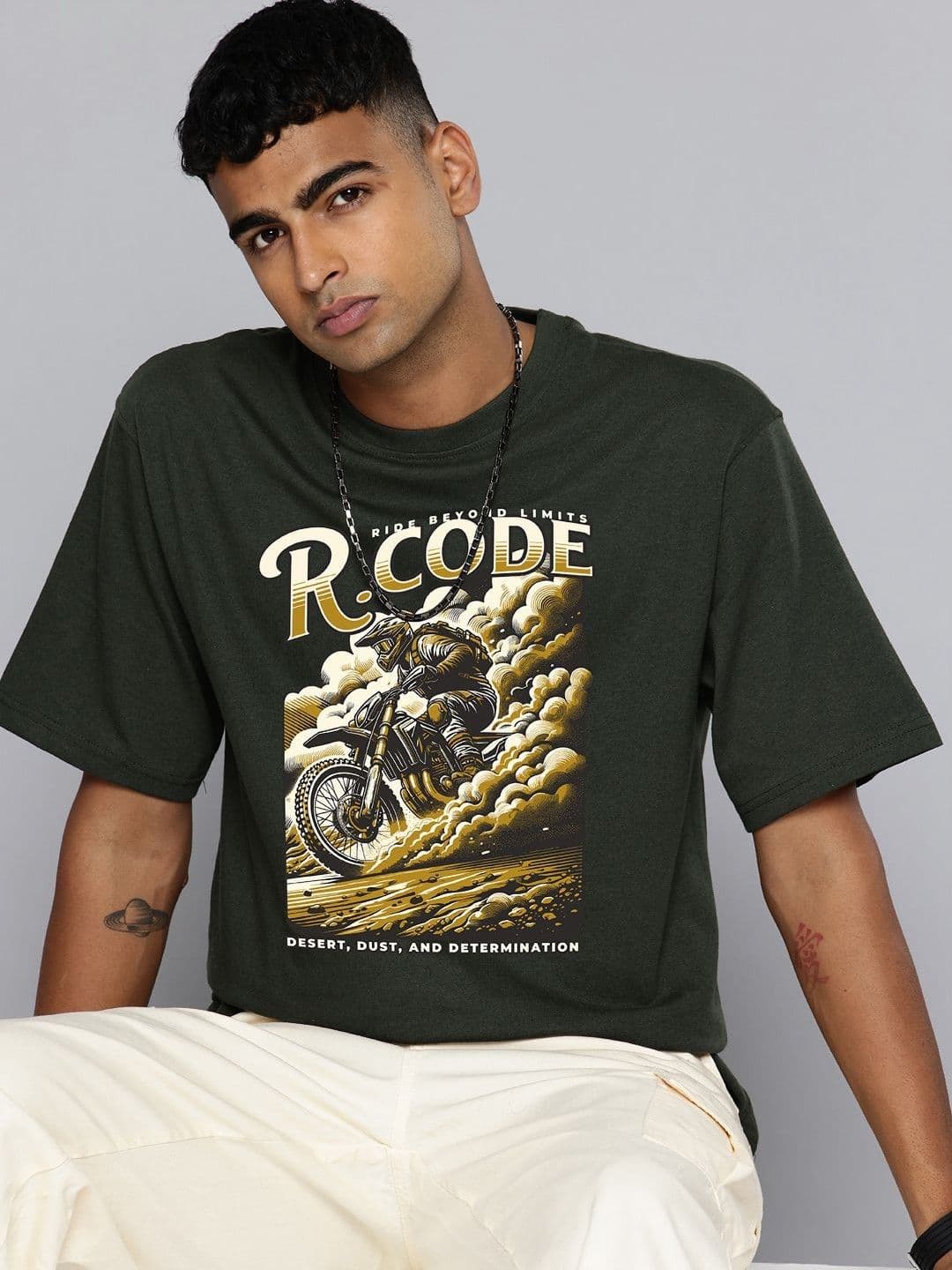R.Code by The Roadster Life Co. Men Printed Raw Edge T-shirt - view 1