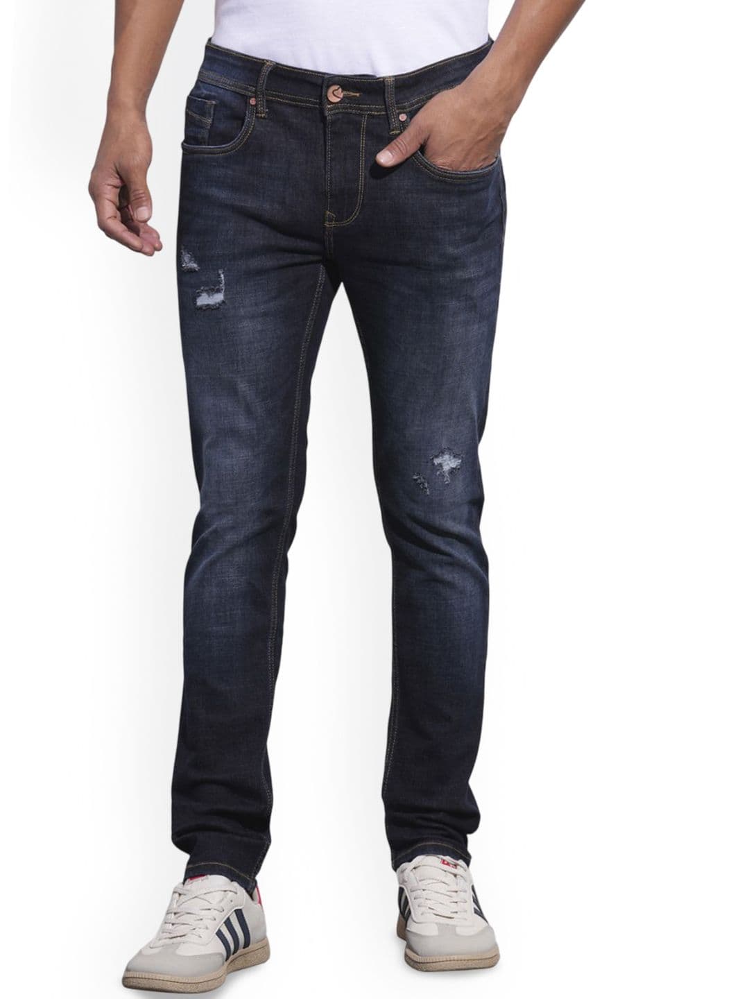 Being Human Men Classic Slim Fit Mildly Distressed Light Fade Stretchable Jeans - view 1