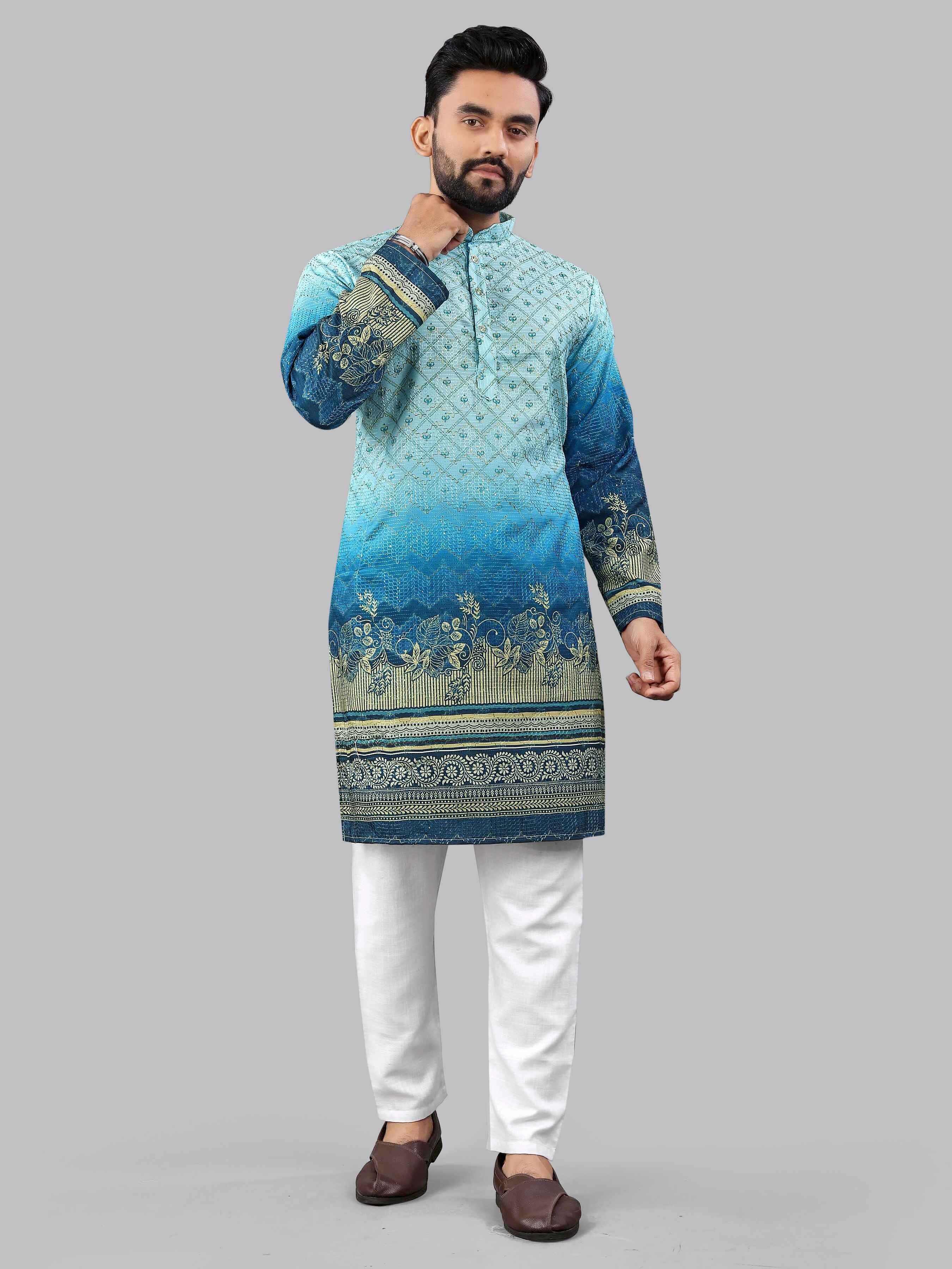 LADY BERRY Floral Printed Band Collar Sequinned Straight Kurta - view 1