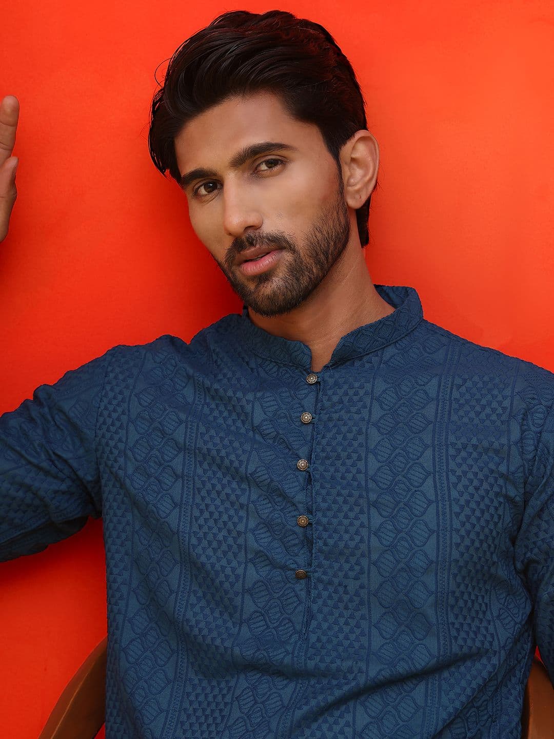 Jompers Geometric Embroidered Mandarin Collar Chikankari Pure Cotton Straight Kurta - view 1