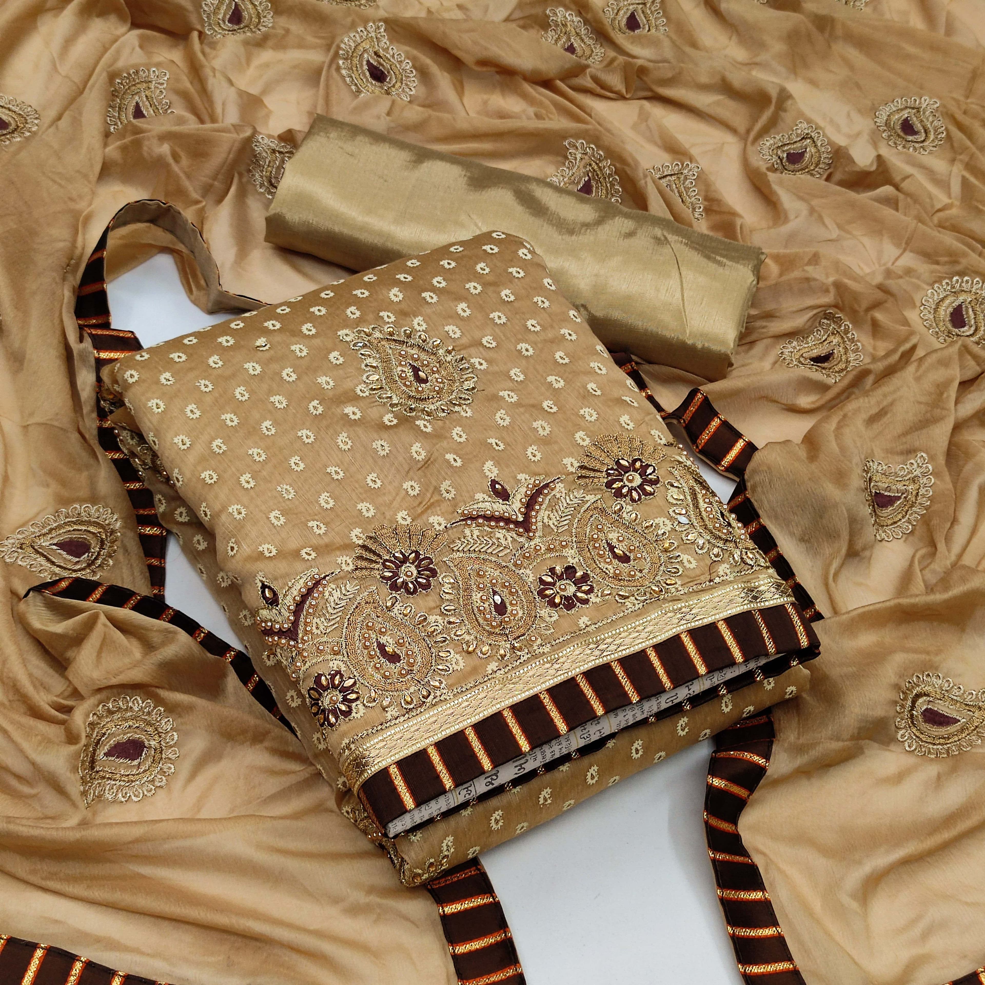 HERE&NOW Paisley Embroidered Beads and Stones Unstitched Dress Material - view 1