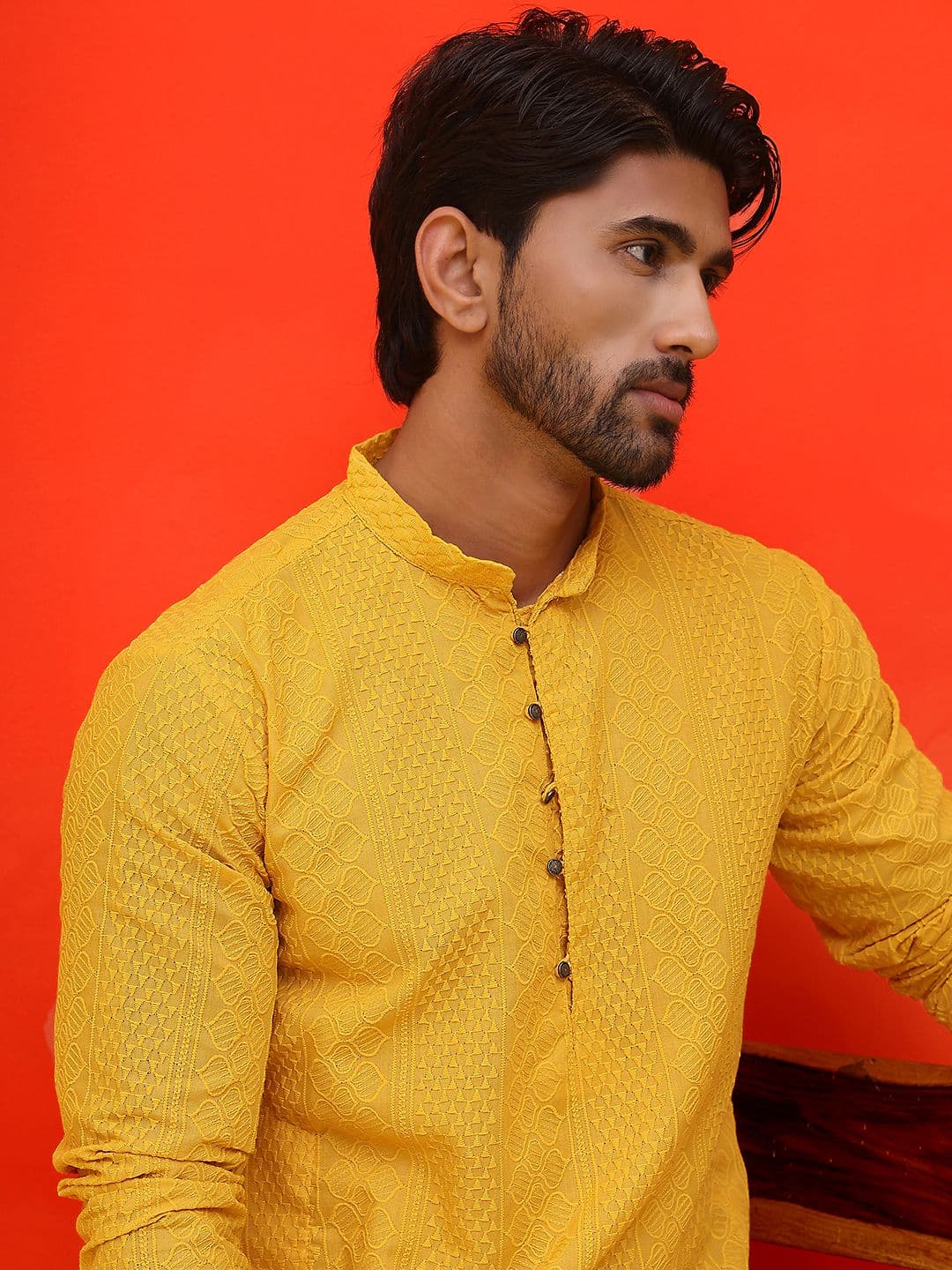 Jompers Geometric Embroidered Mandarin Collar Chikankari Pure Cotton Straight Kurta - view 1