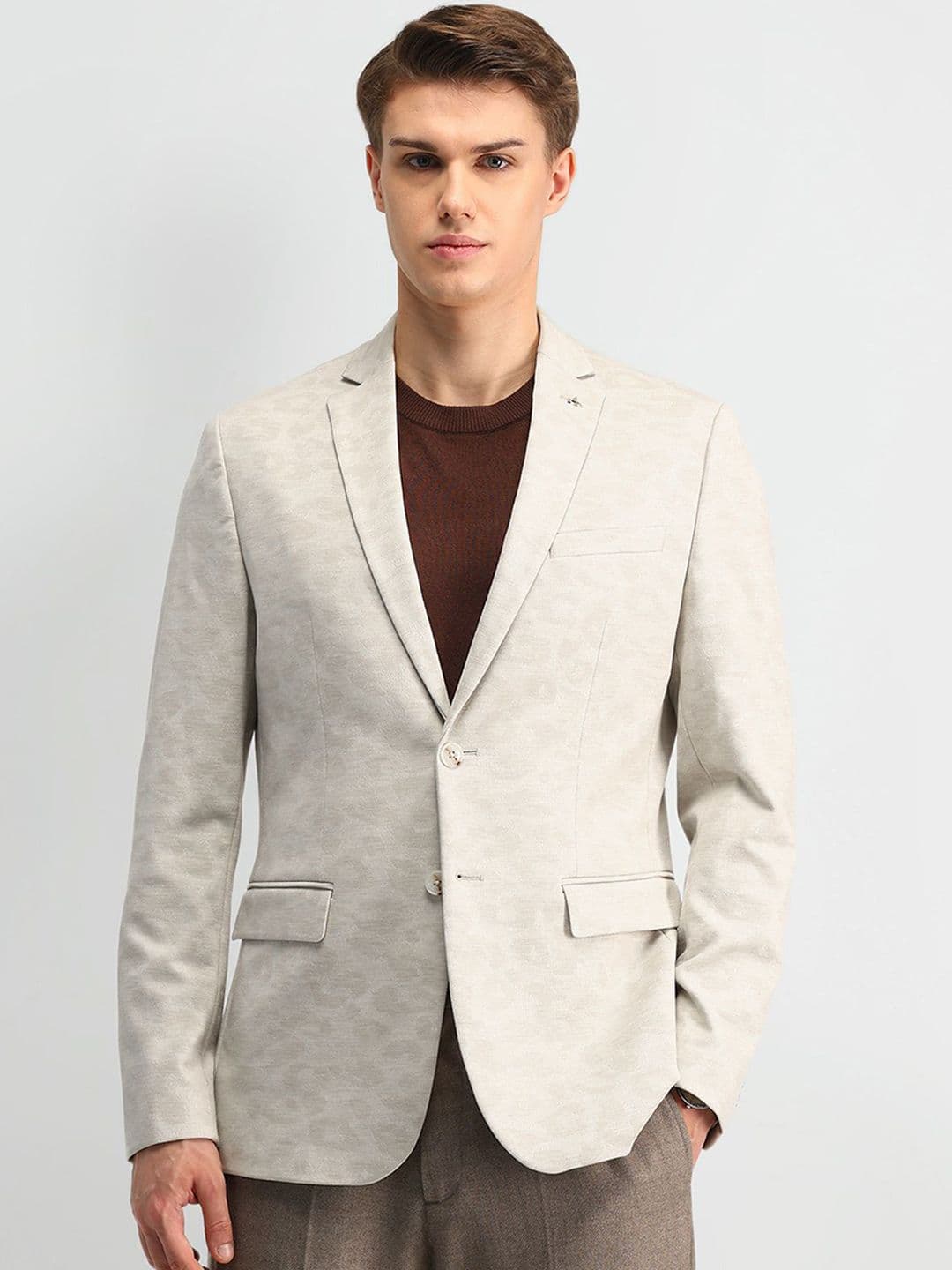 Arrow Self Deaign Notched Lapel Single Breasted Slim-Fit Blazer - view 1