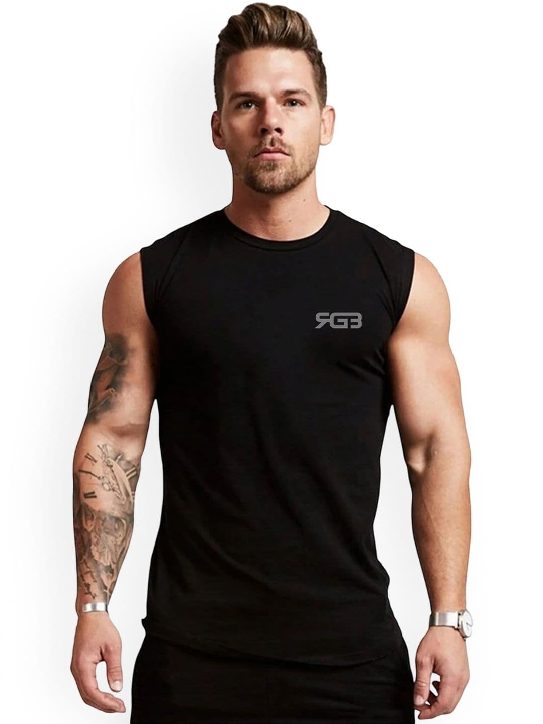 3Colors Printed Round Neck Gym Vest VEST-CCUT-FREAKY-BLK_M - view 1