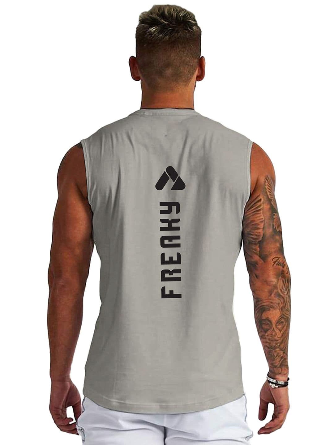 3Colors Printed Round Neck Gym VEST-CCUT-FREAKY-GREY_M - view 1